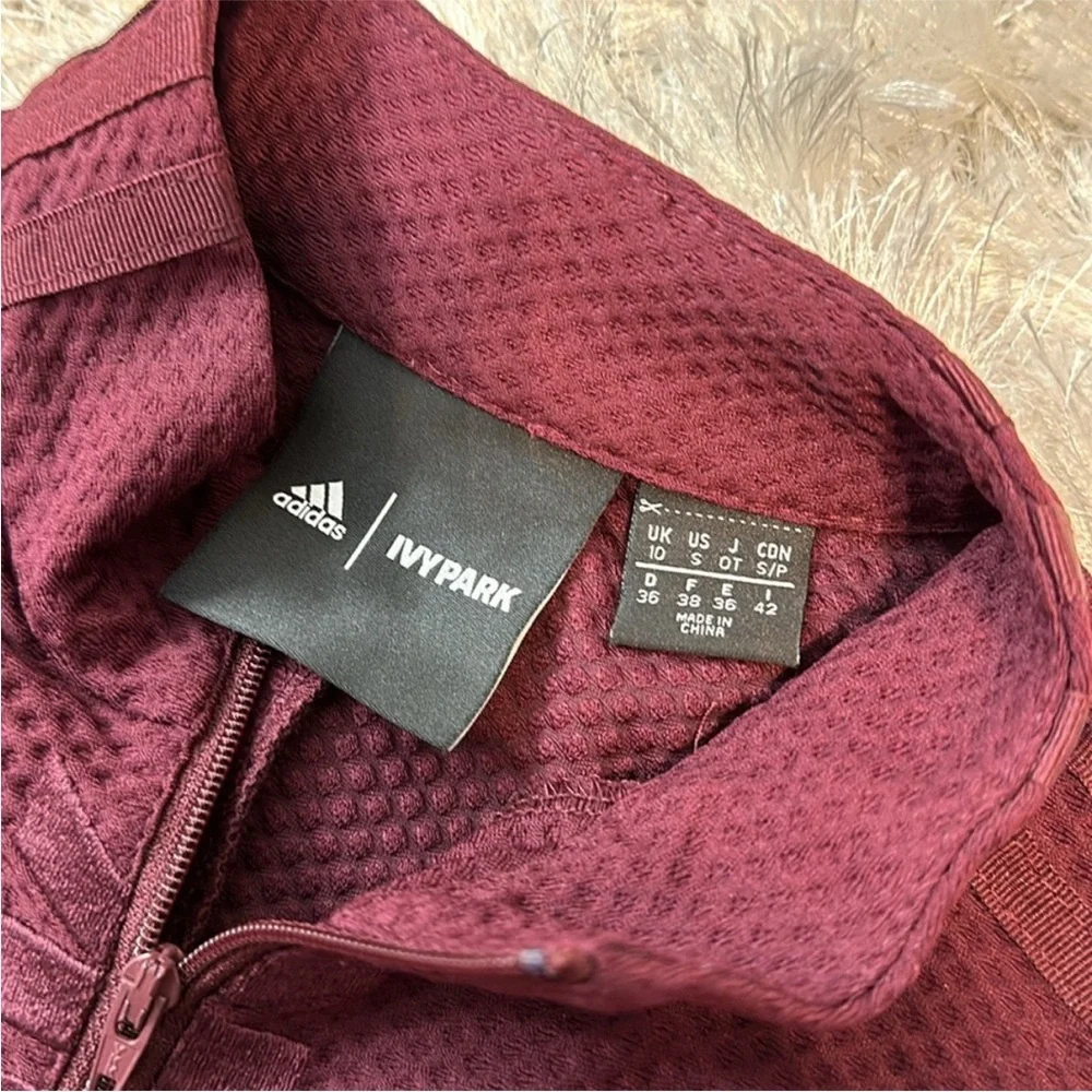 Adidas × IVY PARK Long Sleeve Front Zip Bodycon Asymmetric Mini Dress Maroon S - Picture 4 of 12